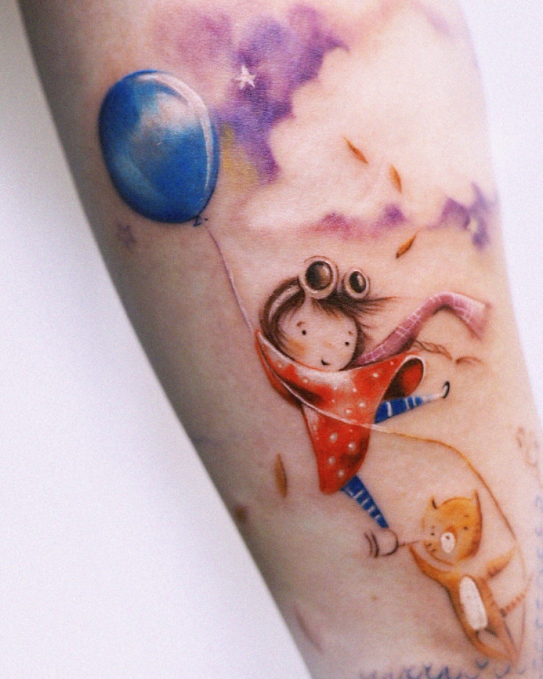 Women watercolor balloon, photo - Tattoo Master Barb Tattoo