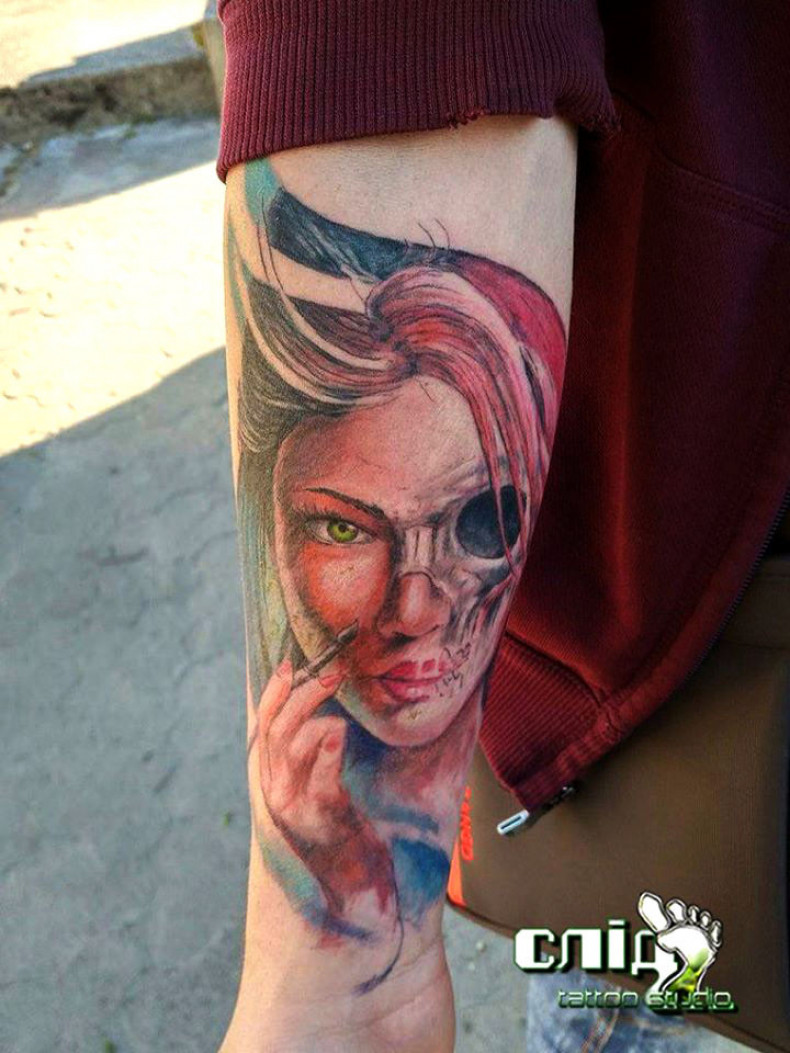 Damski akwarela dziewczyna, photo - Tatuażysta Barb Tattoo