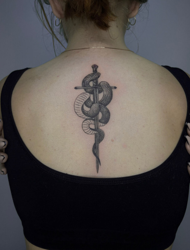 Women snake sword, photo - Tattoo Master Barb Tattoo