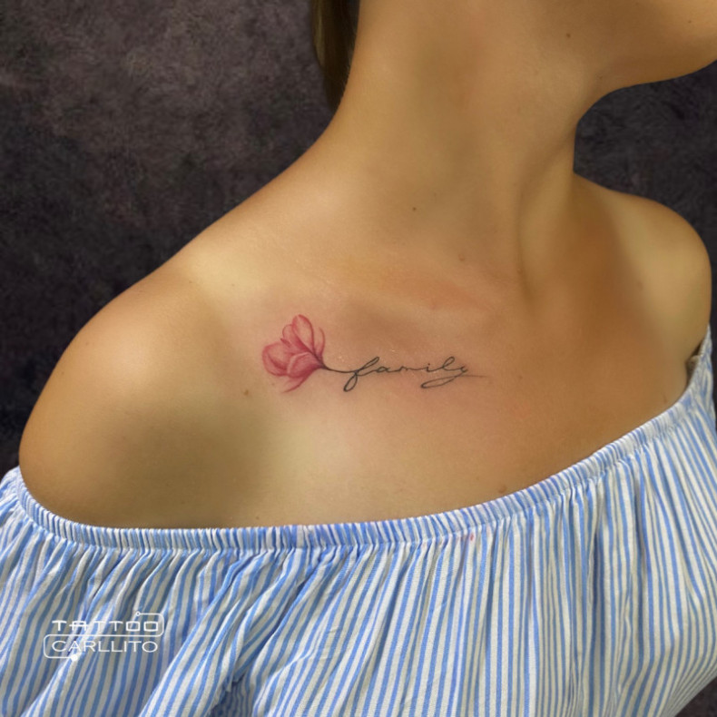 Women magnolia collarbone, photo - Tattoo Master Barb Tattoo