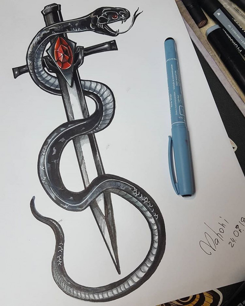 Snake sword neo traditional, photo - Tattoo Master Barb Tattoo