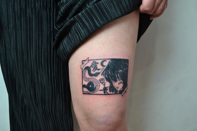 Snake anime hieroglyphs, photo - Tattoo Master Barb Tattoo