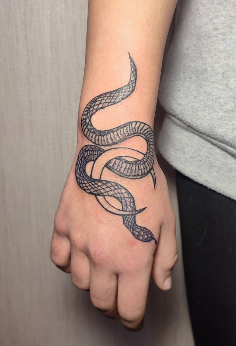 Schlangen Arm Hand, photo - Tattoo-Meister Barb Tattoo