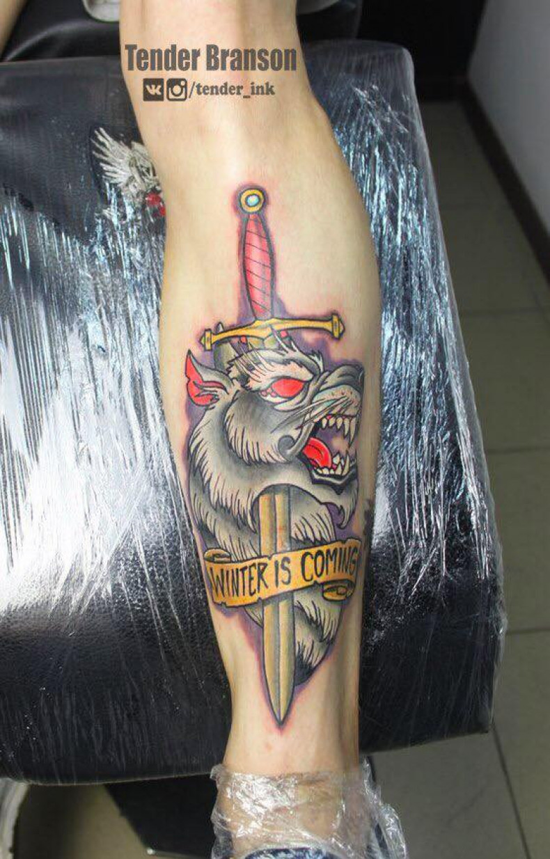 Wolf sword colorful, photo - Tattoo Master Barb Tattoo