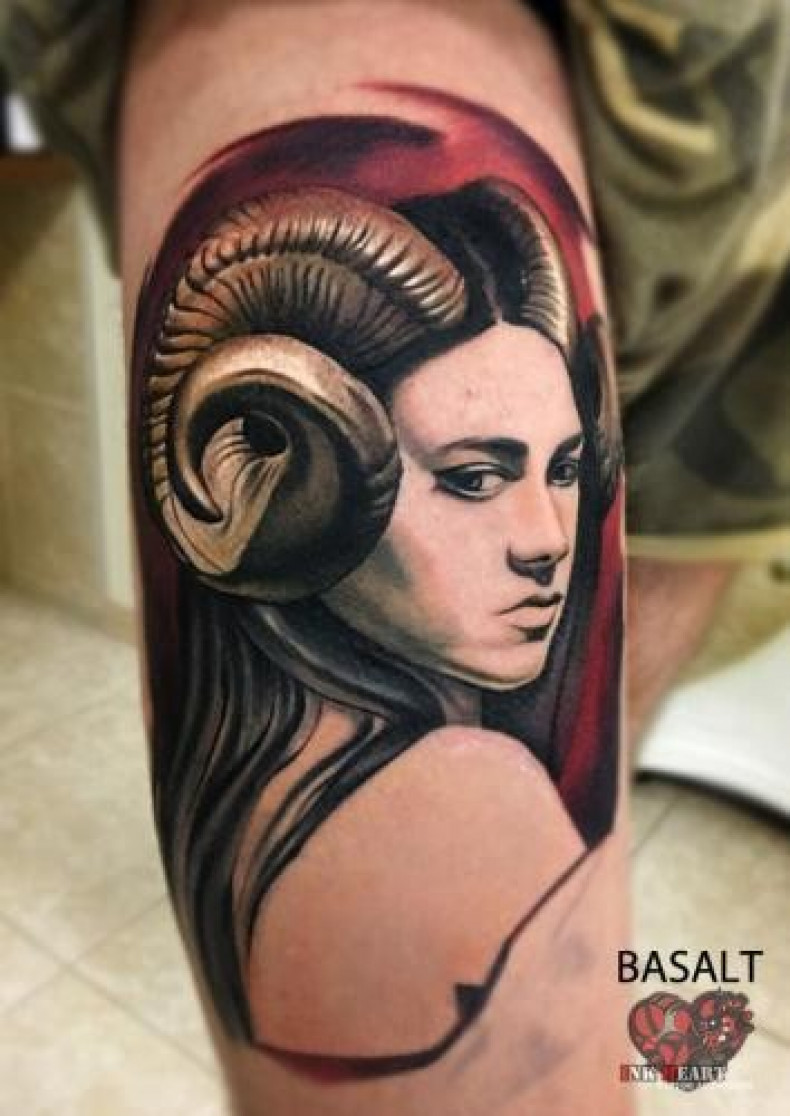 Arm woman face maleficent, photo - Tattoo Master Barb Tattoo