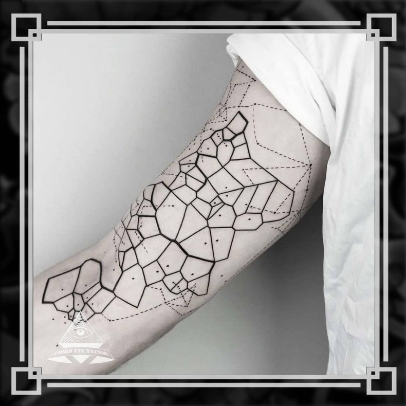 Na ramieniu mapa linework, photo - Tatuażysta Barb Tattoo