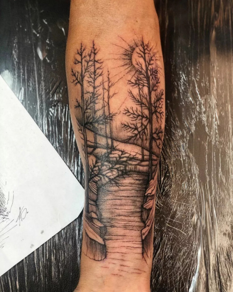 На руке дорога дотворк, photo - Тату мастер Barb Tattoo