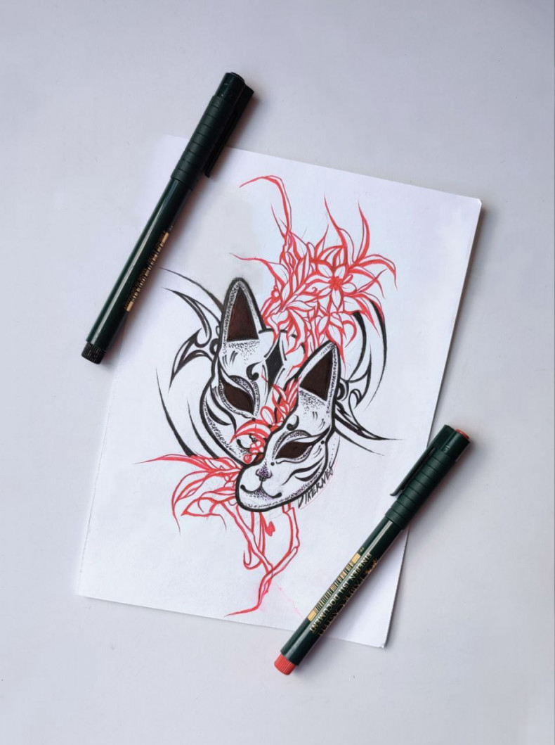 Ramię kitsune naszkicować, photo - Tatuażysta Barb Tattoo