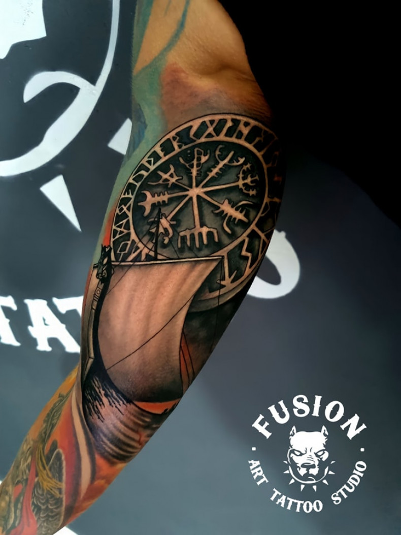 Tattoo with elements of runes by master Andrii Yudin, photo - Tattoo Master Barb Tattoo