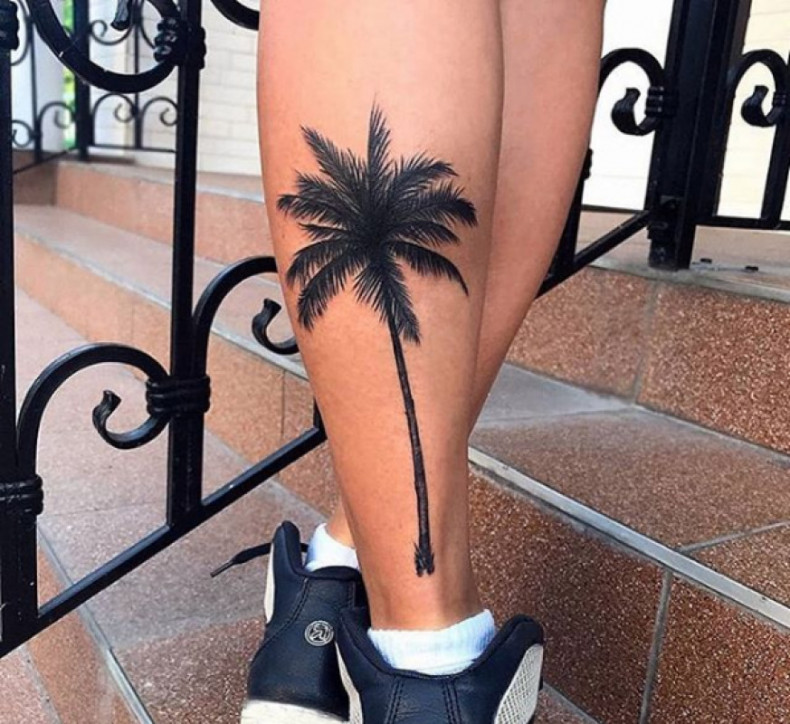 Shin leg palm tree, photo - Tattoo Master Barb Tattoo