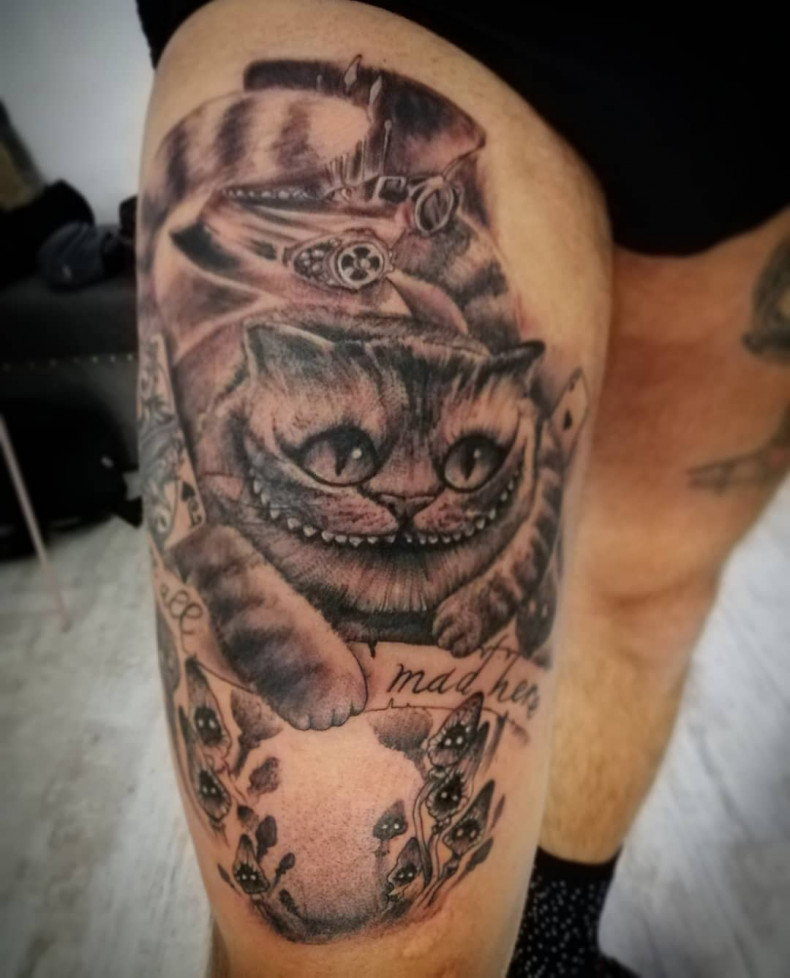 На ноге Чеширский кот, photo - Тату мастер Barb Tattoo