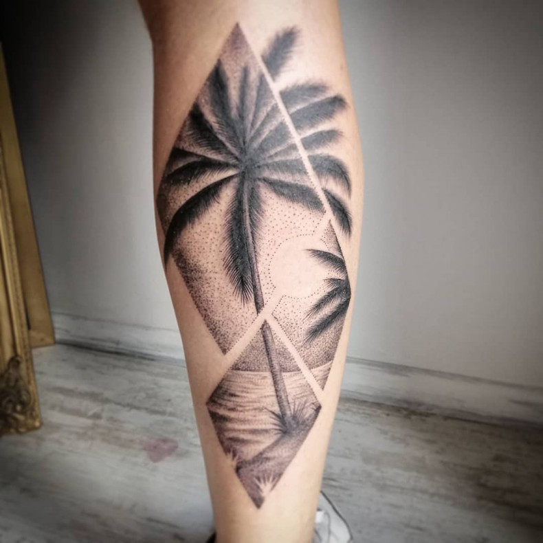 Collage leg palm tree, photo - Tattoo Master Barb Tattoo