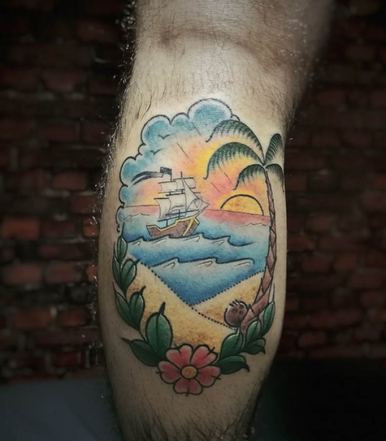 Ship shin leg, photo - Tattoo Master Barb Tattoo