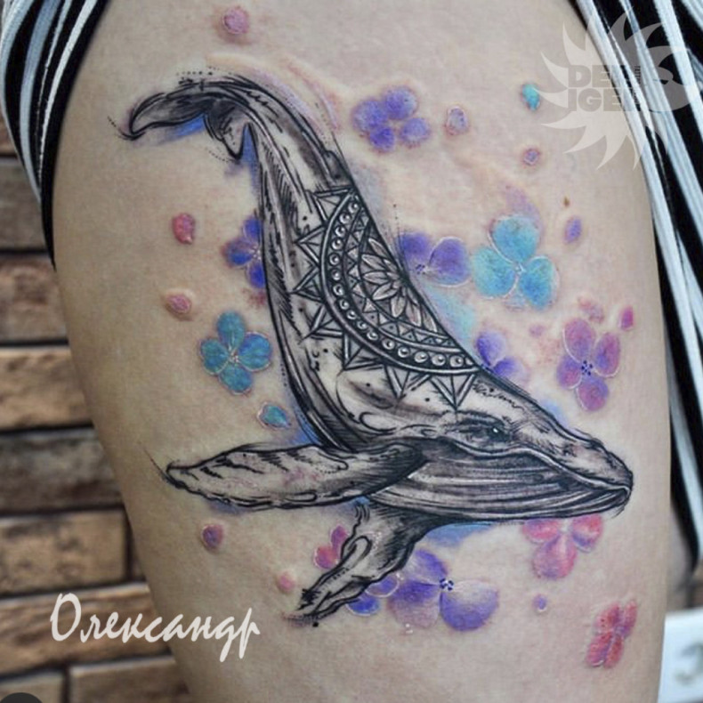 Watercolor whale leg, photo - Tattoo Master Barb Tattoo