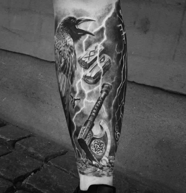 Black and grey crow gray wash, photo - Tattoo Master Barb Tattoo