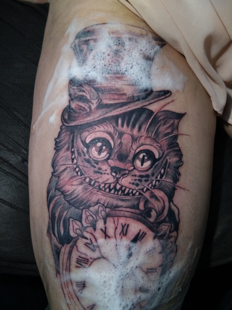 Black and grey cat cartoons, photo - Tattoo Master Barb Tattoo