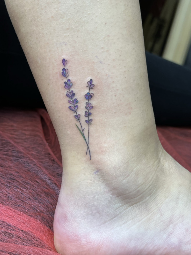 Lavender on the leg, photo - Tattoo Master Barb Tattoo