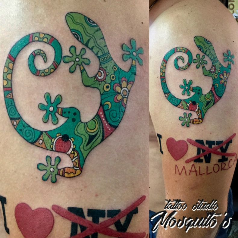 Gecko Schulter bunte, photo - Tattoo-Meister Barb Tattoo