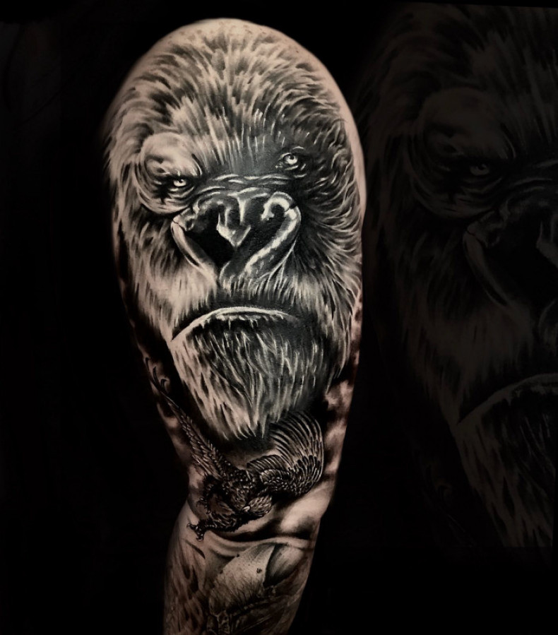 Gorilla shoulder monkey, photo - Tattoo Master Barb Tattoo