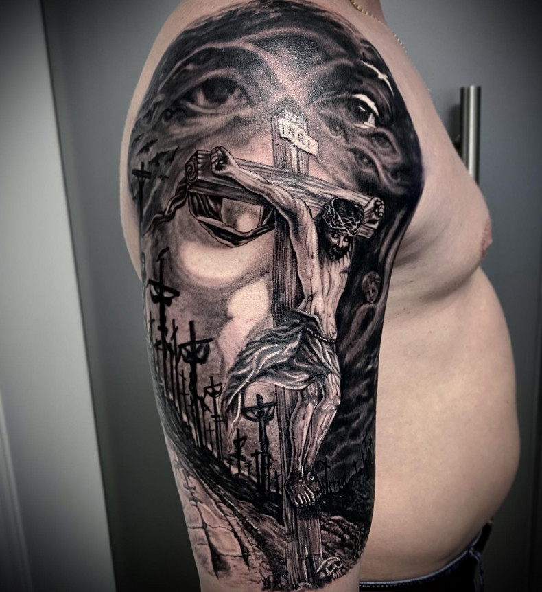 Jezus na ramieniu Chrystus, photo - Tatuażysta Barb Tattoo