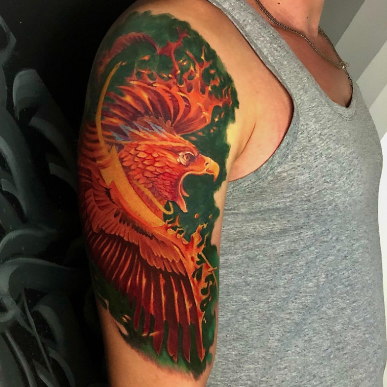 Firebird shoulder phoenix, photo - Tattoo Master Barb Tattoo