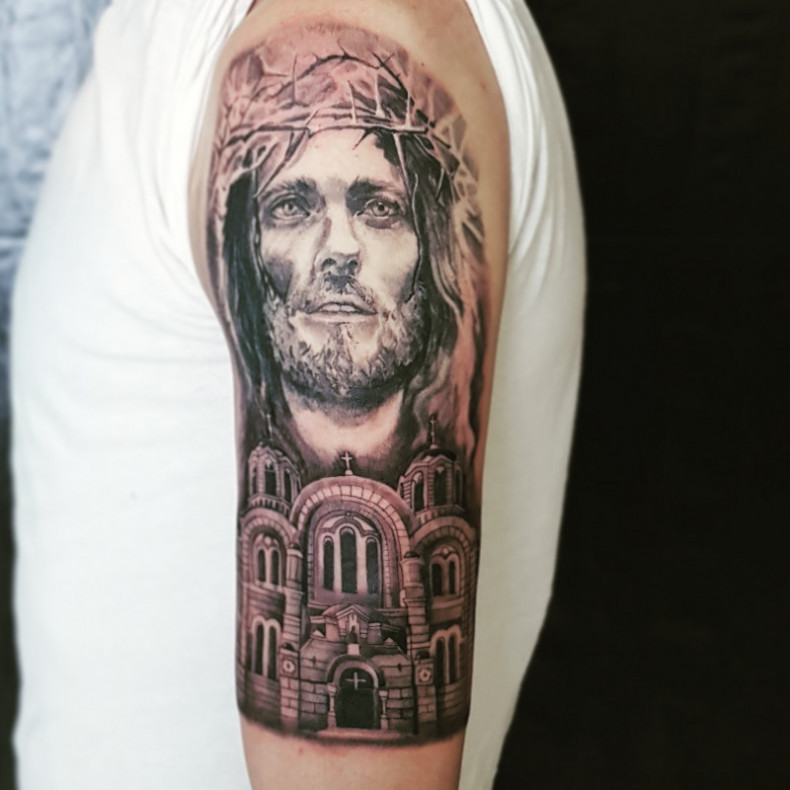 Jezus na ramieniu Chrystus, photo - Tatuażysta Barb Tattoo