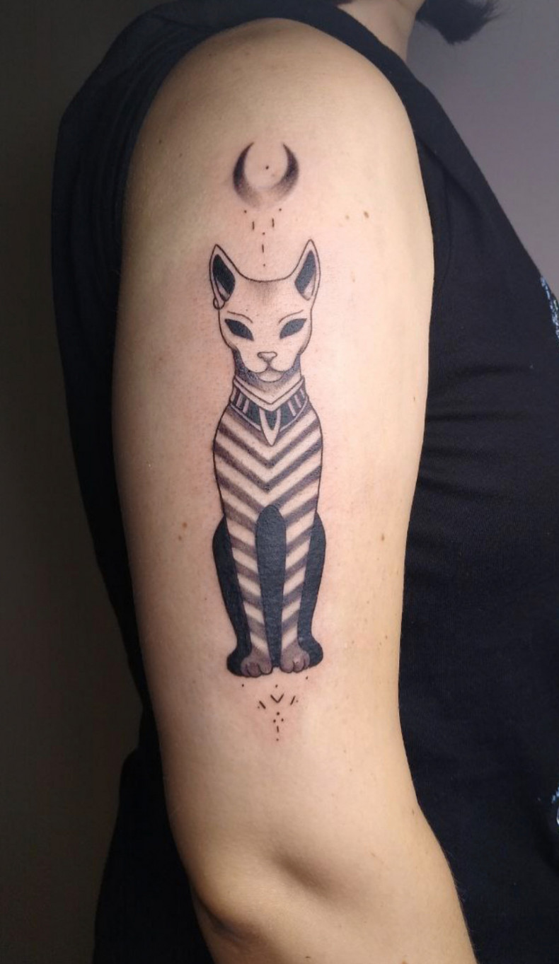 Кошка на плече сфинкс, photo - Тату мастер Barb Tattoo