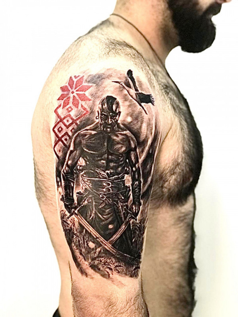 Kozak na ramieniu patriotyczny, photo - Tatuażysta Barb Tattoo