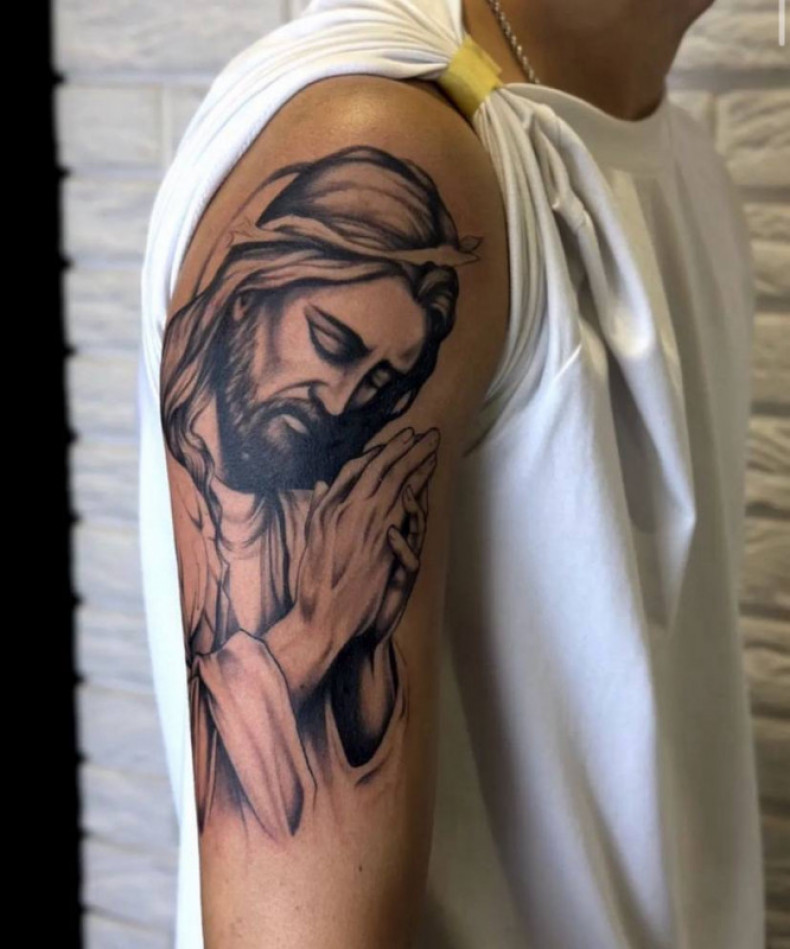 Jezus na ramieniu Chrystus, photo - Tatuażysta Barb Tattoo