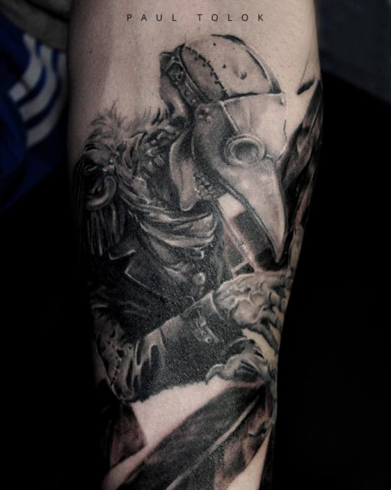 Forearm plague doctor, photo - Tattoo Master Barb Tattoo