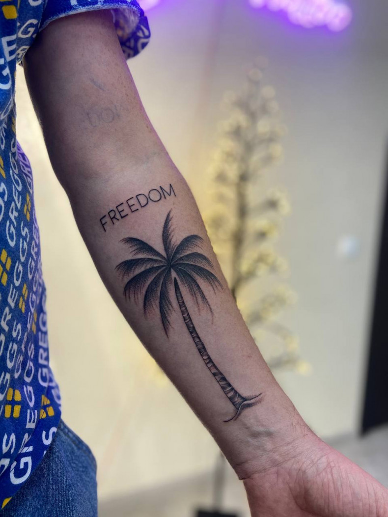 Forearm palm tree freedom, photo - Tattoo Master Barb Tattoo