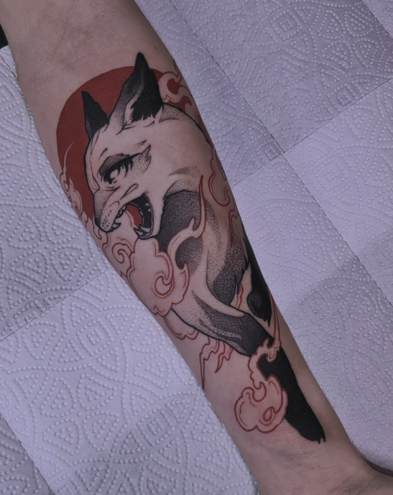 Animacja kitsune przedramię, photo - Tatuażysta Barb Tattoo