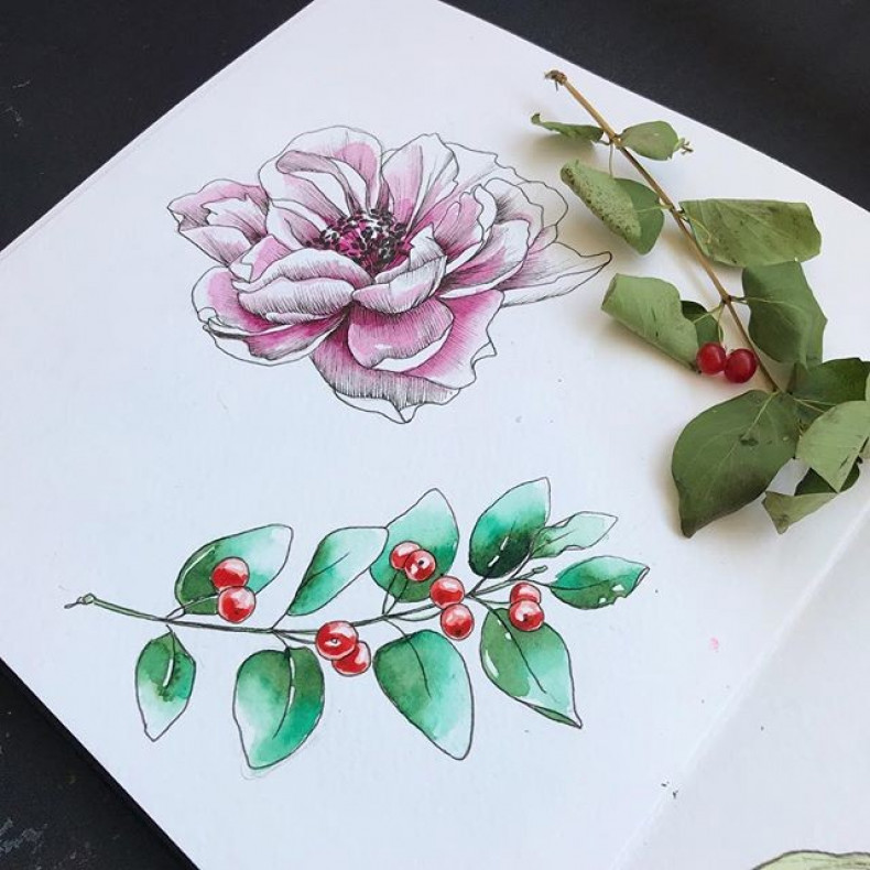 Flower sketch berry, photo - Tattoo Master Barb Tattoo