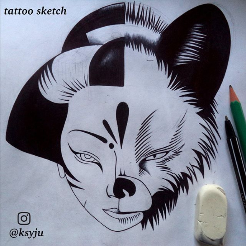 Девушка кицунэ эскизы, photo - Тату мастер Barb Tattoo