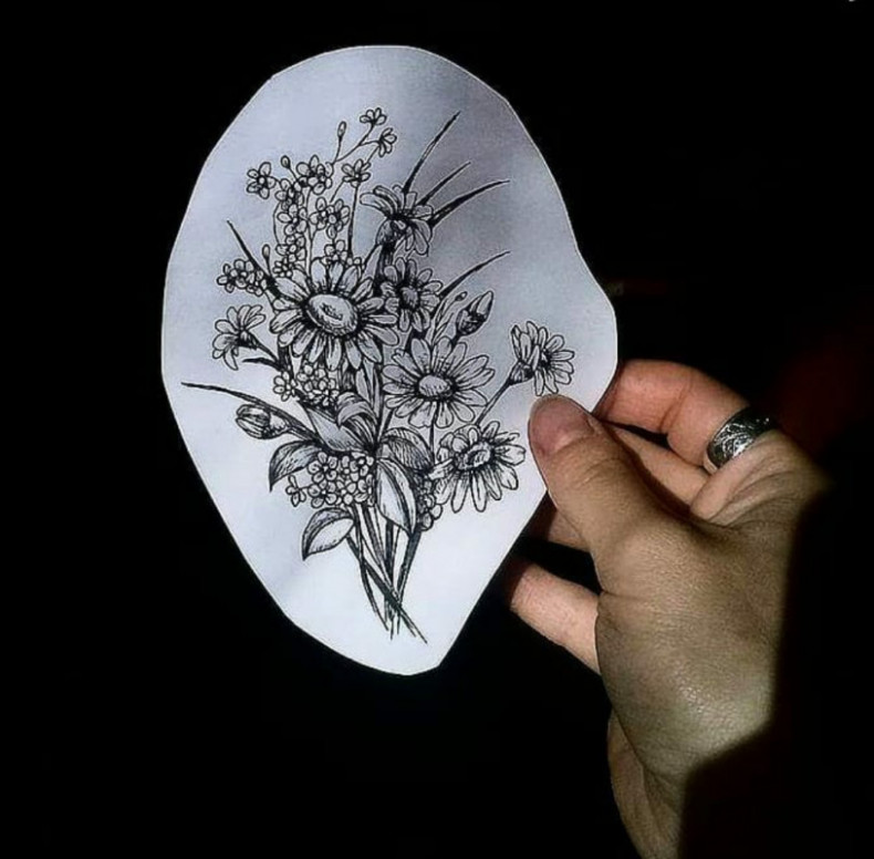 Chamomile floral sketch, photo - Tattoo Master Barb Tattoo