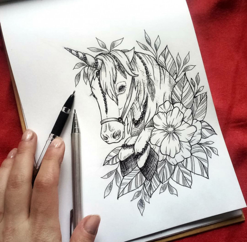 Unicorn horse sketch, photo - Tattoo Master Barb Tattoo