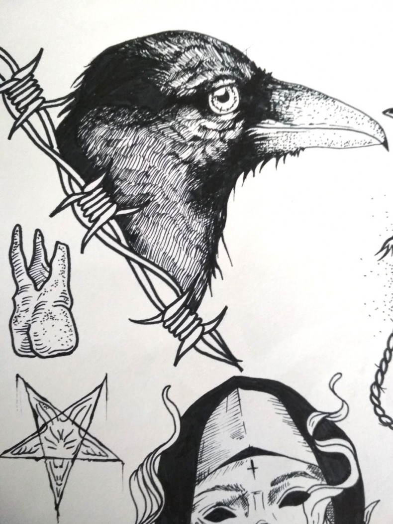 Crow barbed wire sketch, photo - Tattoo Master Barb Tattoo