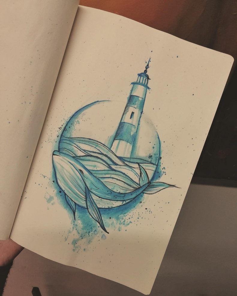 Tower whale lighthouse, photo - Tattoo Master Barb Tattoo