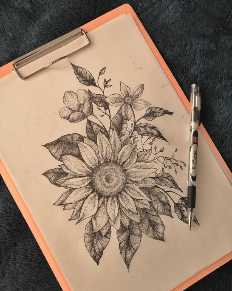 Sunflower sketch, photo - Tattoo Master Barb Tattoo