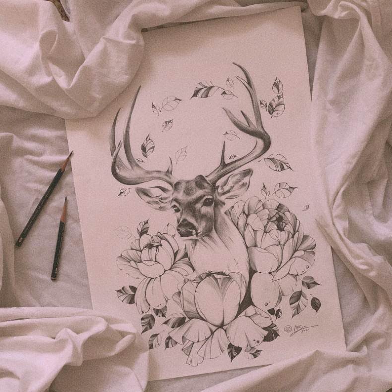 Deer sketch, photo - Tattoo Master Barb Tattoo