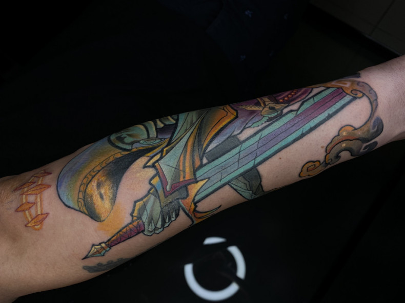 Sword knight colorful, photo - Tattoo Master Barb Tattoo