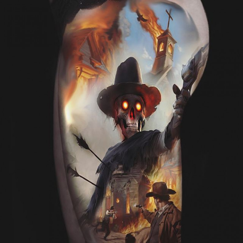 Cowboy colorful skull, photo - Tattoo Master Barb Tattoo