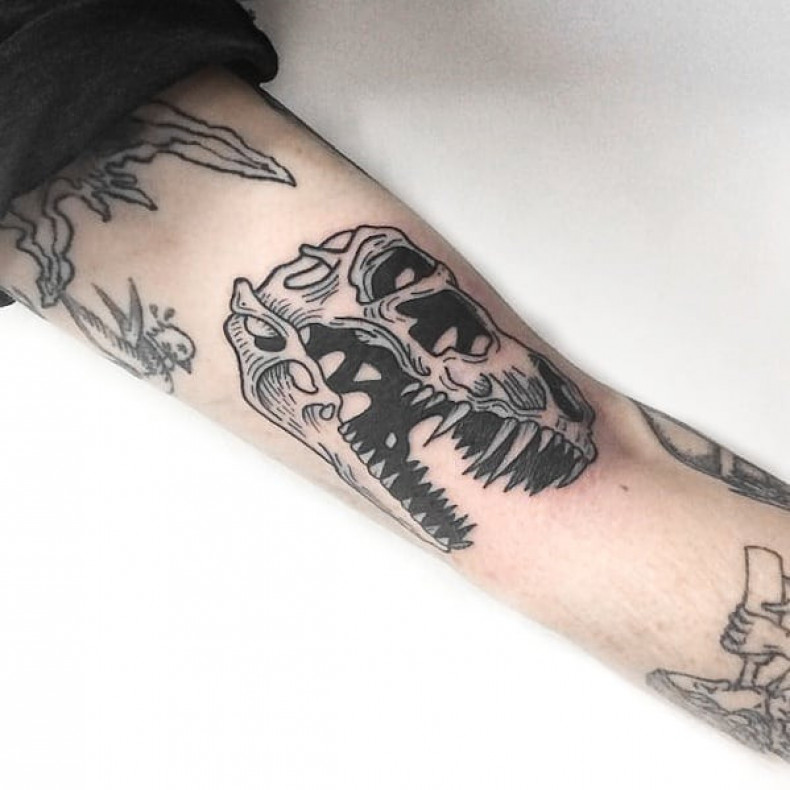 Dinosaur skull, photo - Tattoo Master Barb Tattoo