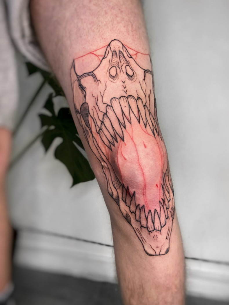 Na kolanie czaszka, photo - Tatuażysta Barb Tattoo