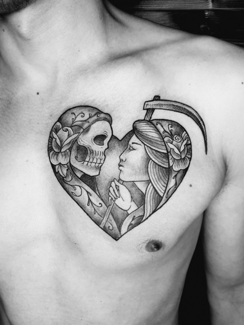 Chest heart death, photo - Tattoo Master Barb Tattoo