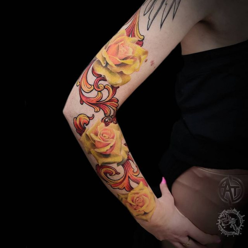 Barock Rosen bunte, photo - Tattoo-Meister Barb Tattoo