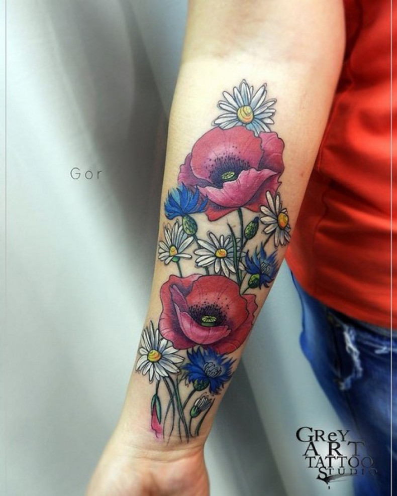 Kornblume mohn Kamille, photo - Tattoo-Meister Barb Tattoo