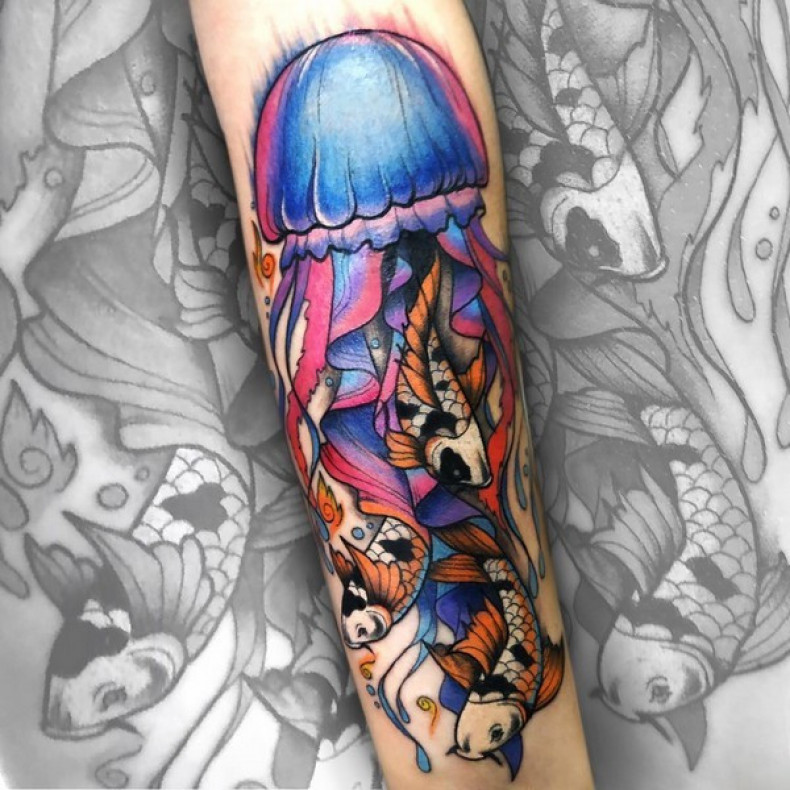 Meduza kolorowy, photo - Tatuażysta Barb Tattoo