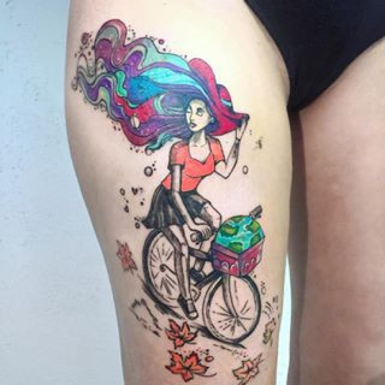 Fahrrad mädchen neue Schule, photo - Tattoo-Meister Barb Tattoo