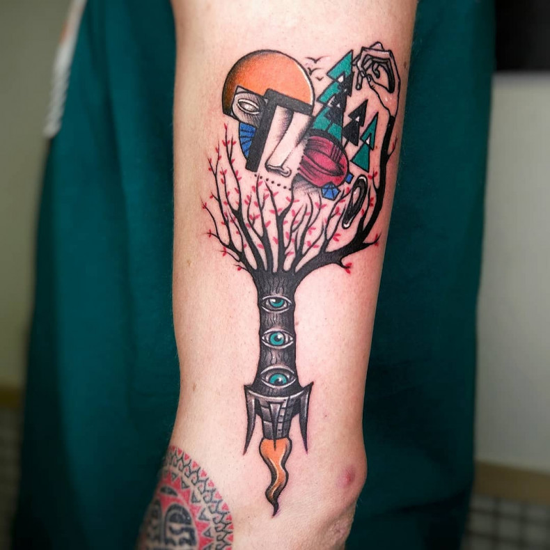 Drzewo surrealizm kolorowy, photo - Tatuażysta Barb Tattoo